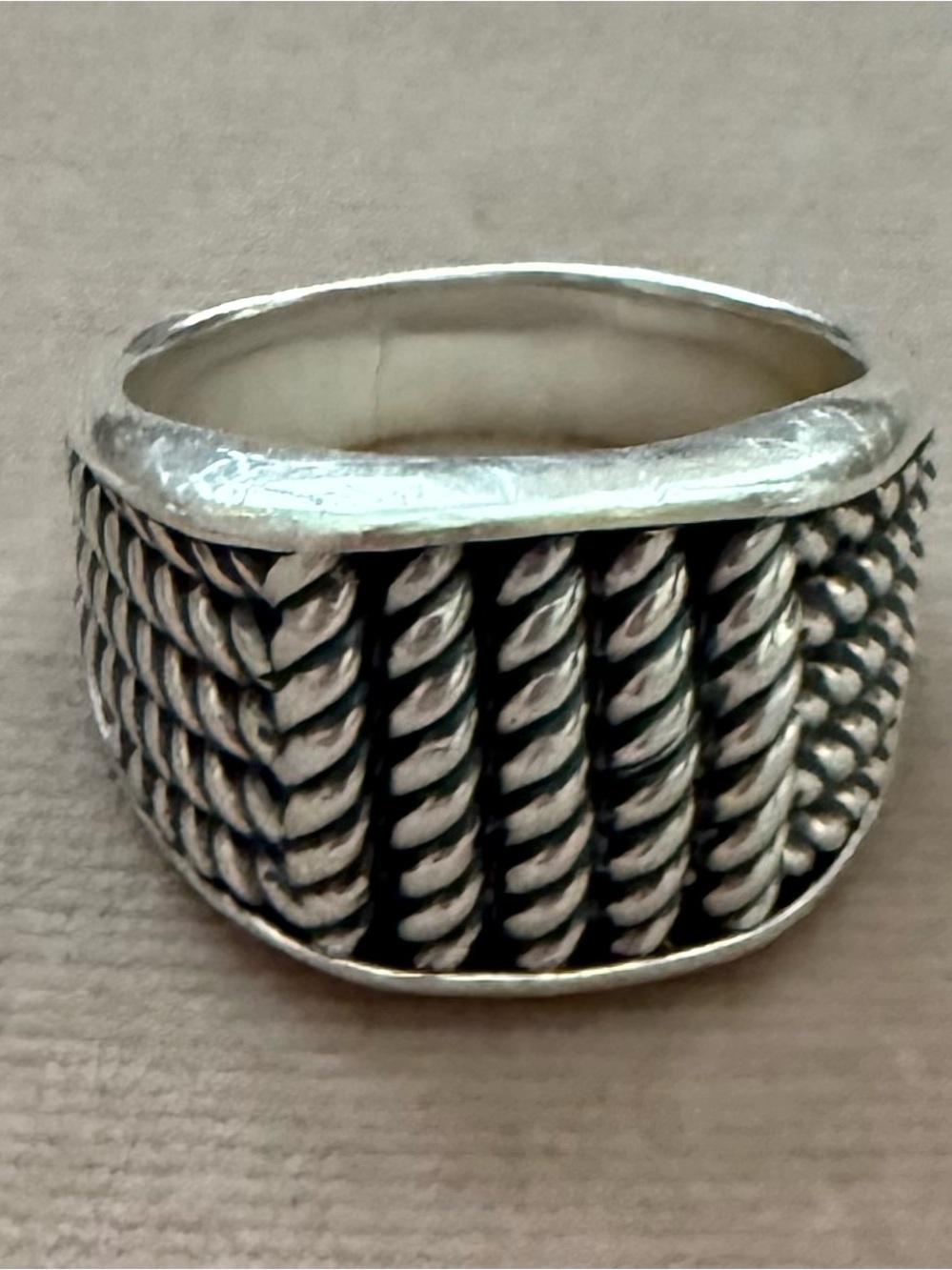 David Yurman Men's Textured Cable Silver Ring